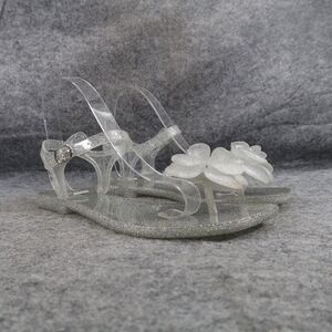 Jeffrey Campbell Shoes Womens 8 Sandals Jelly Flower Thong Ankle Strap Glitter